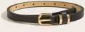 Women’s skinny black waist belt with small polished gold-tone buckle